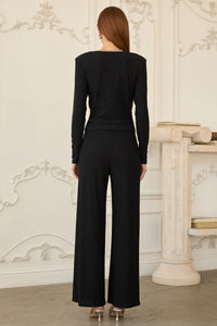 Black Metallic Wide-Leg Pants