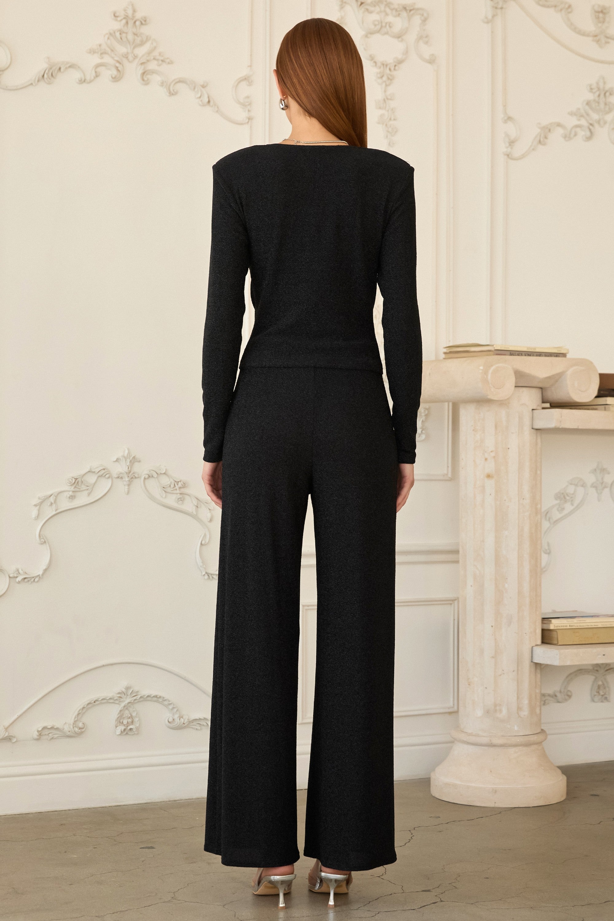 Black Metallic Wide-Leg Pants