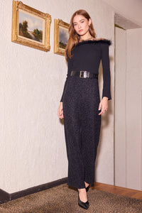 Black Metallic Wide-Leg Pants