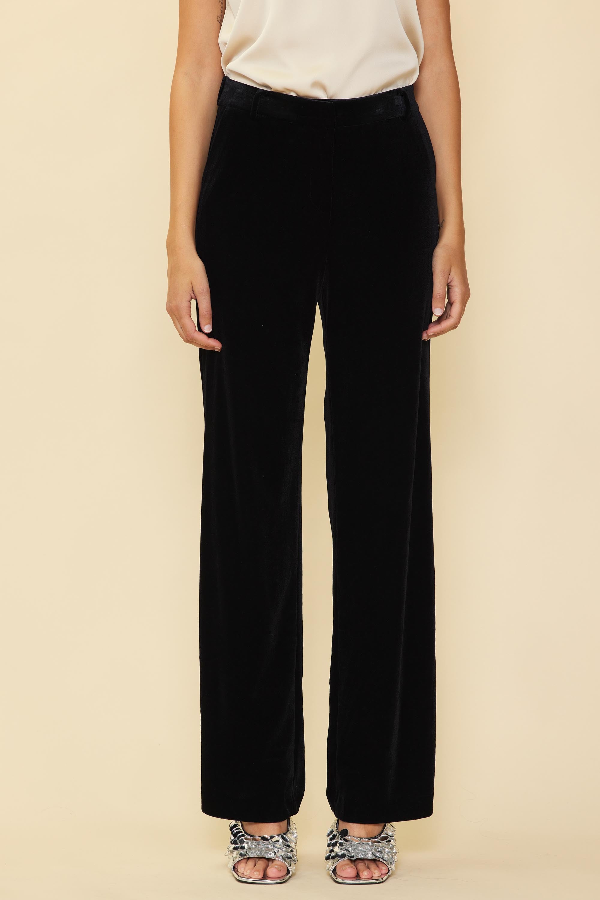Black Velvet Wide-Leg Pants