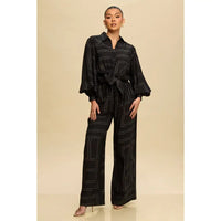 Black Geometric Print Button-Down Matching Set