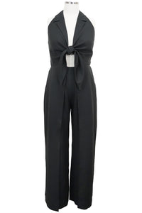 PLUS HALTER TIE FRONT SPLIT JUMPSUIT