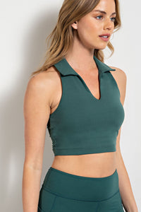 BUTTER COLLARED CROPPED SPORTS TANK WITH V-NECK