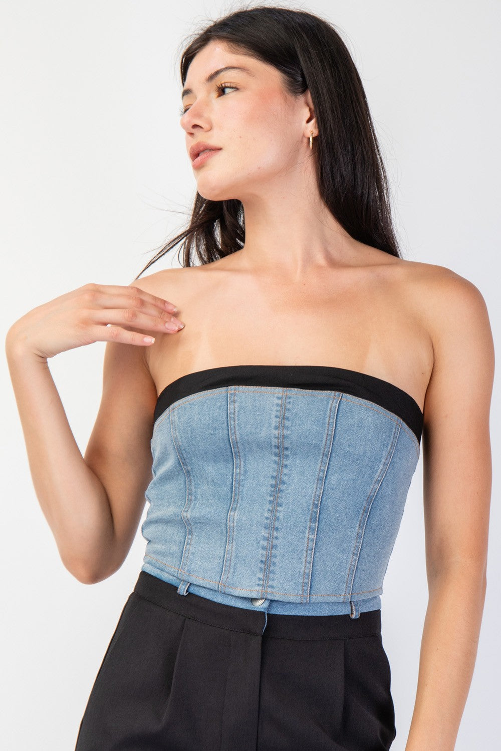 CORSET TUBE TOP WITH CONTRAST BAND – Amanda Jean NYC