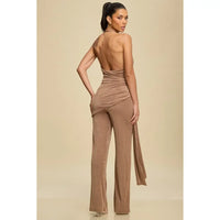 Champagne Mocha Halter Jumpsuit with Draped Detail