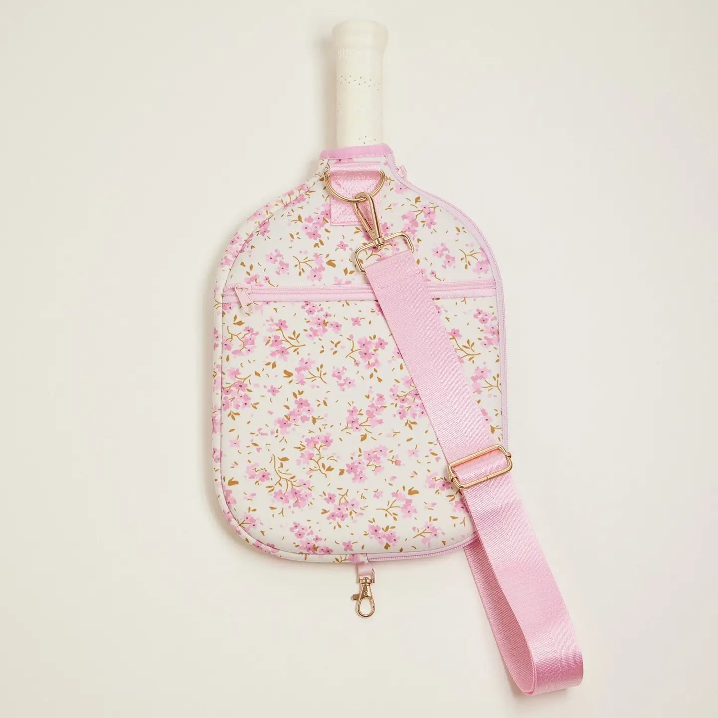 Pink Floral Tennis Racket Bag with Adjustable Strap