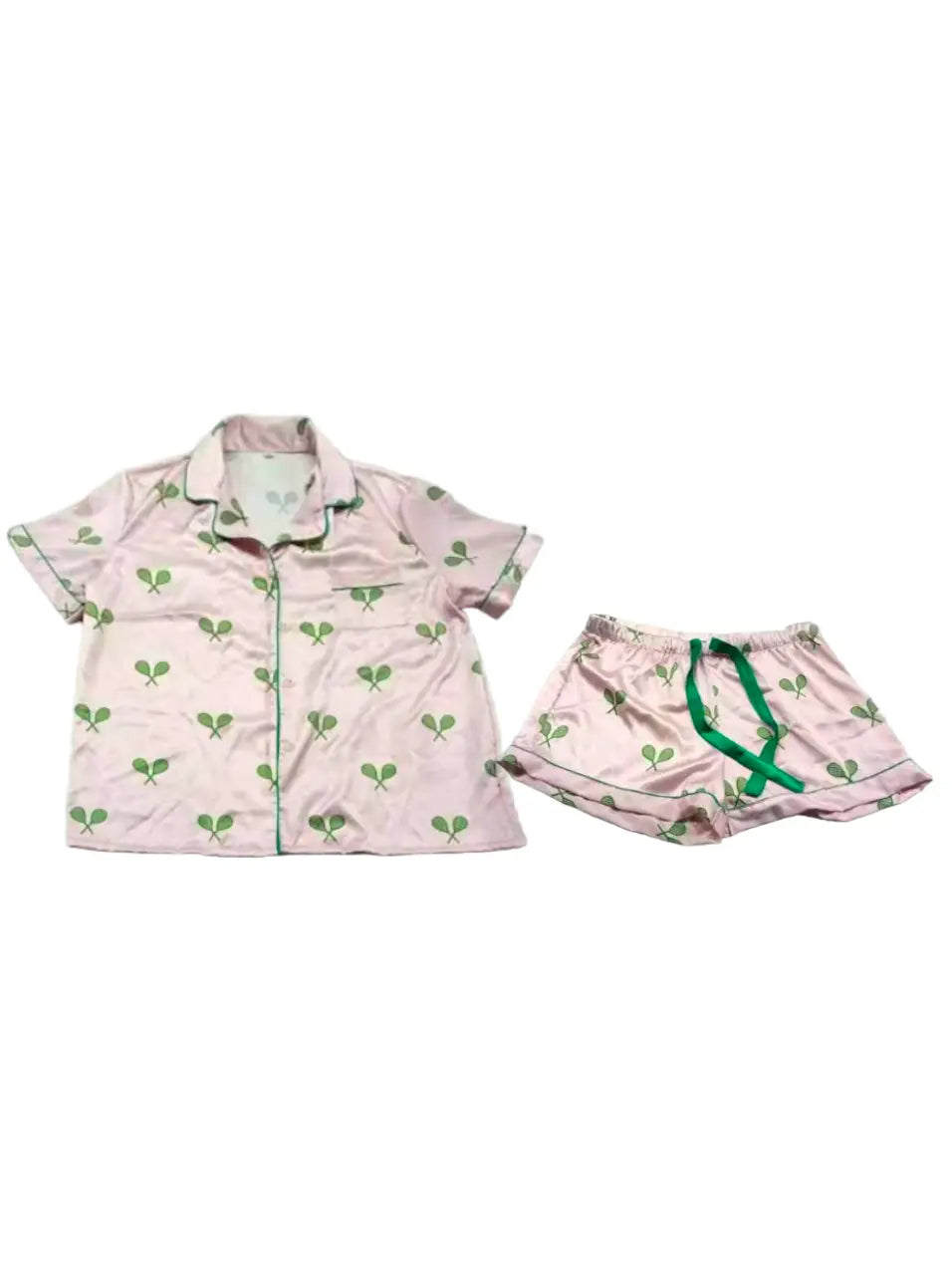 Pink Tennis Racket Print Satin Pajama Set