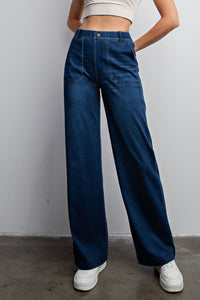 COTTON STRETCH TWILL WIDE LEG PANT