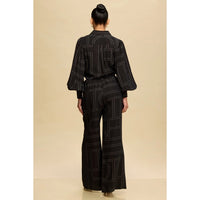 Black Geometric Print Button-Down Matching Set