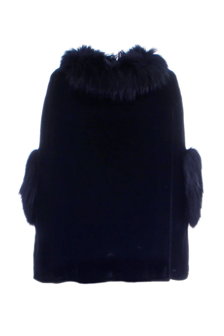 Silk Velvet Poncho with Natural Fur Trim