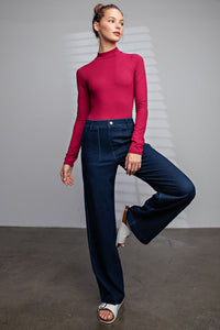 COTTON STRETCH TWILL WIDE LEG PANT
