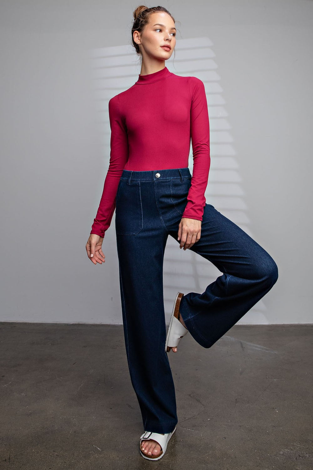 COTTON STRETCH TWILL WIDE LEG PANT