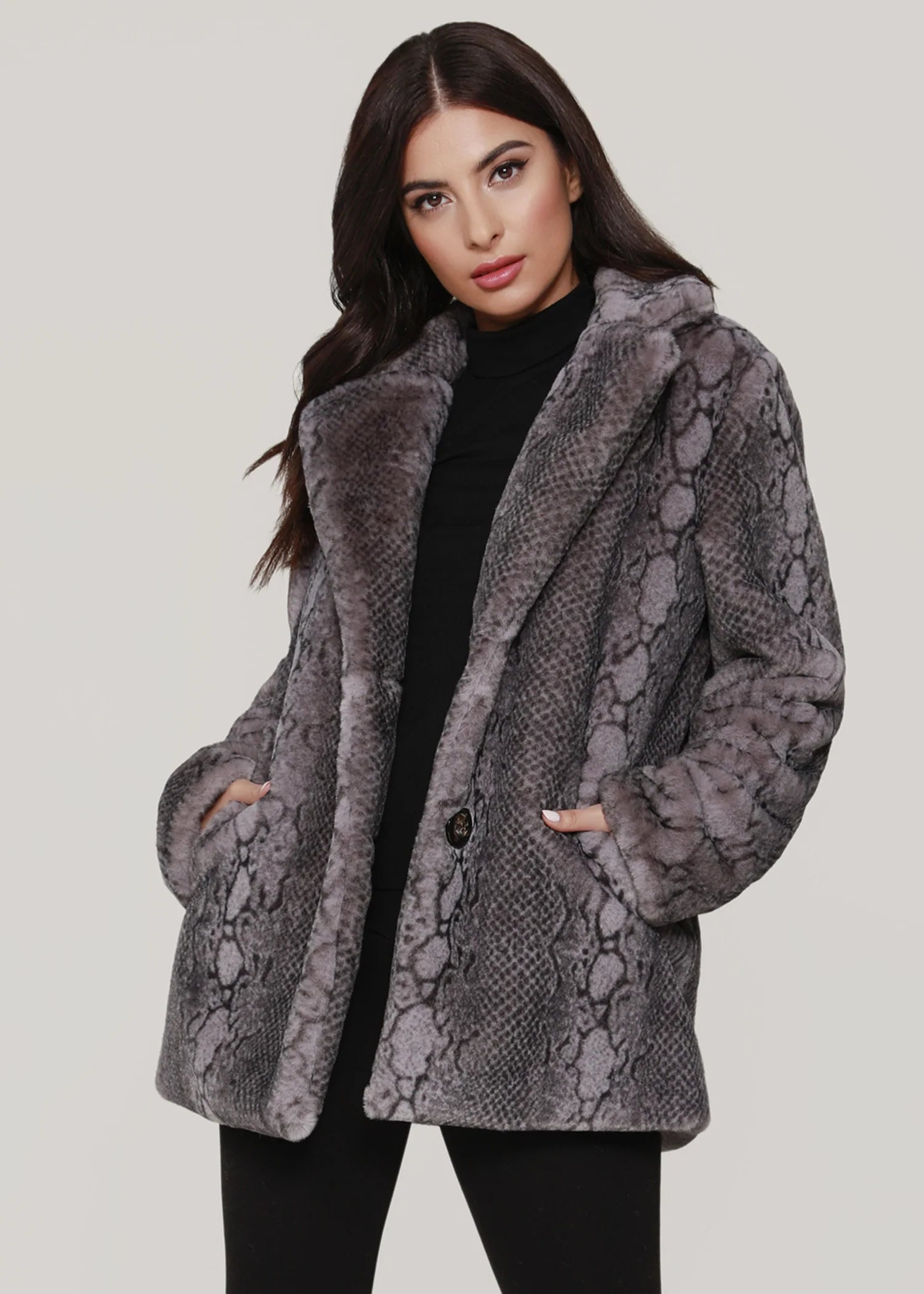 Snake Print Vegan Fur Coat