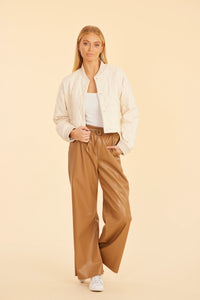 Vegan Leather Wide Leg Drawstring Pants Brown