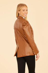 Vegan Leather Ruched Shoulder Blazer