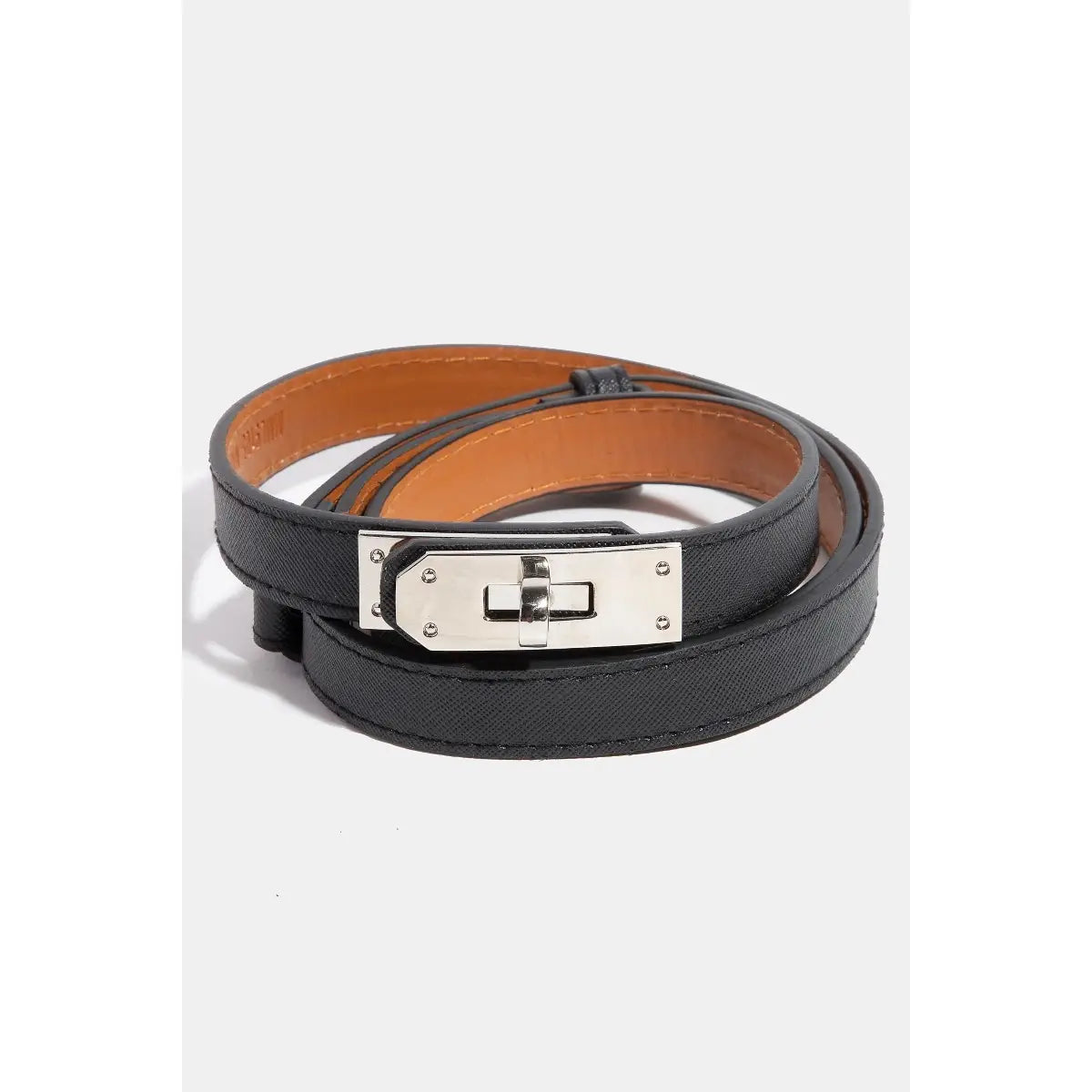 Black Leather Wrap Belt with Silver Turn-Lock Buckle