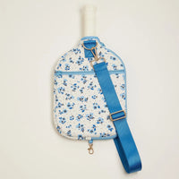 Blue Floral Tennis Racket Bag with Adjustable Strap