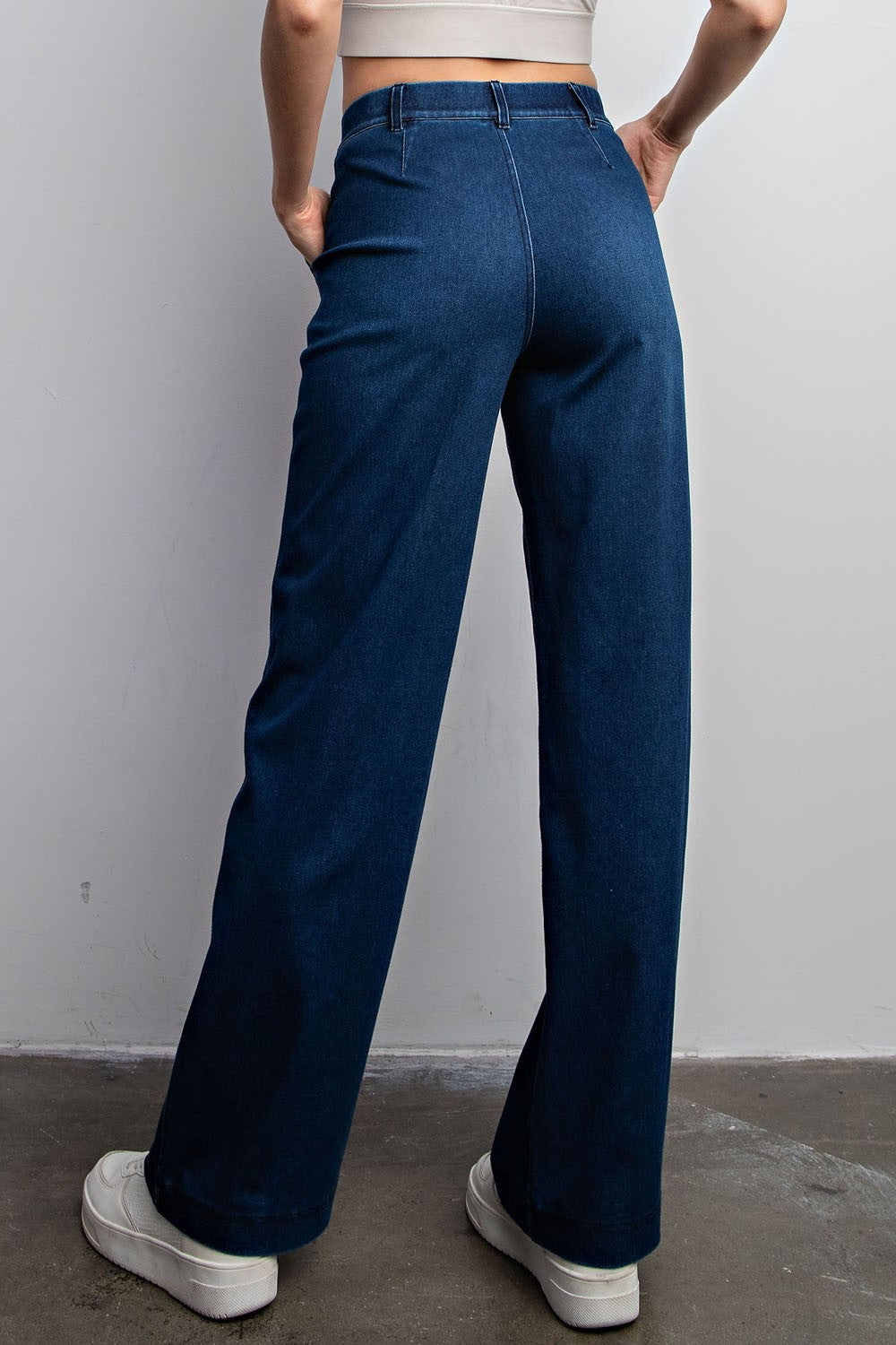 COTTON STRETCH TWILL WIDE LEG PANT