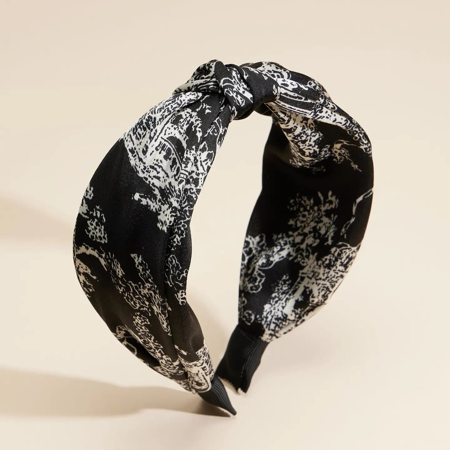 Black Toile Print Knot Headband