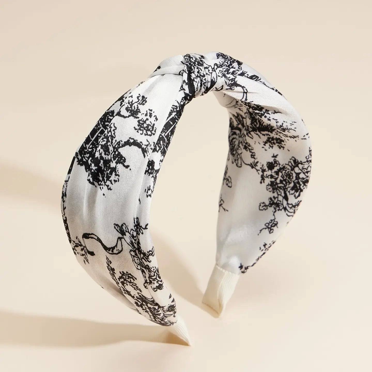 White Toile Print Knot Headband