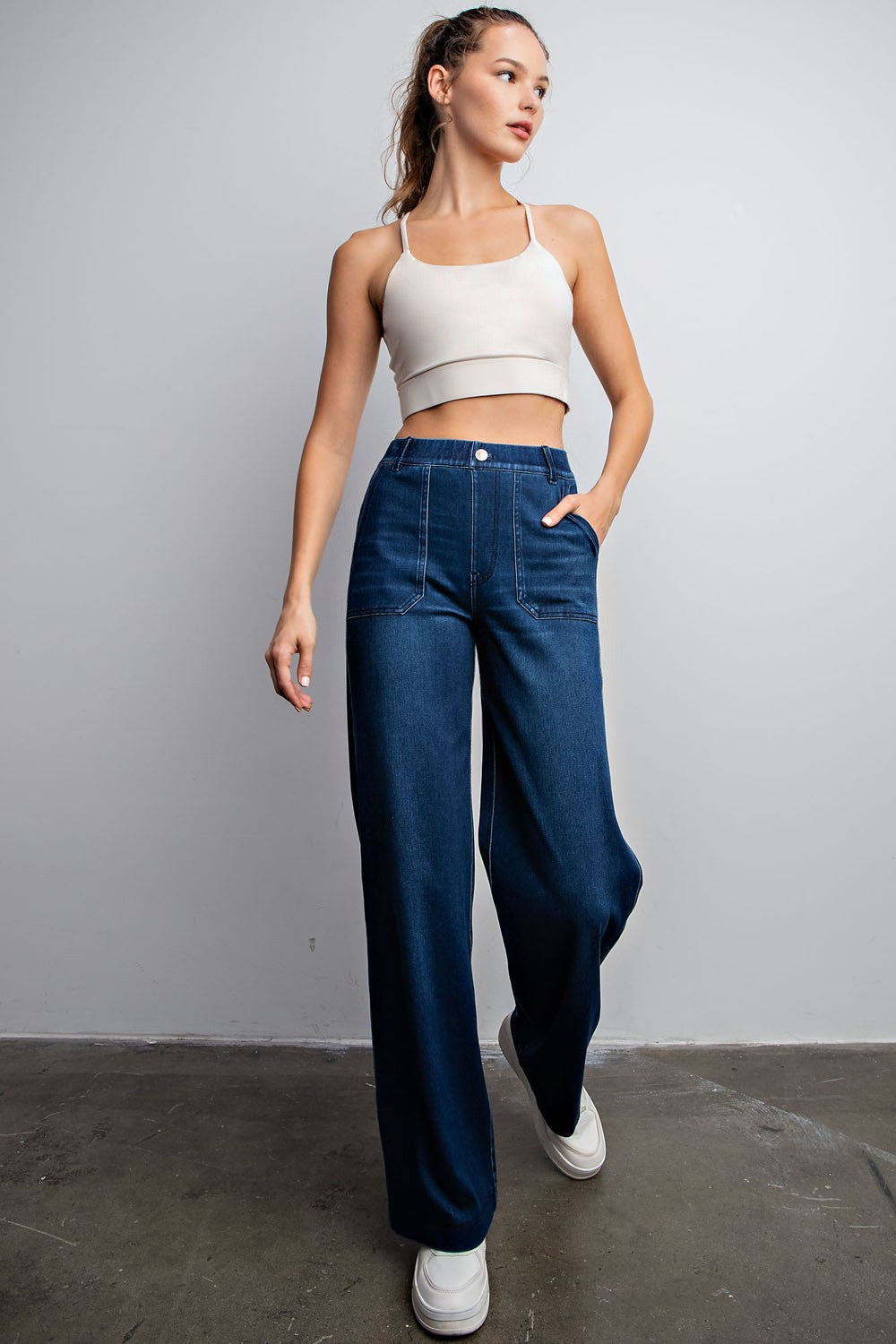COTTON STRETCH TWILL WIDE LEG PANT