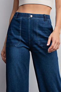 COTTON STRETCH TWILL WIDE LEG PANT