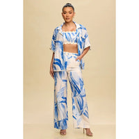 Blue Brushstroke 3-Piece Linen Set with Scalloped Trim