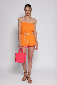 Sunset Escape Terry Romper in Orange
