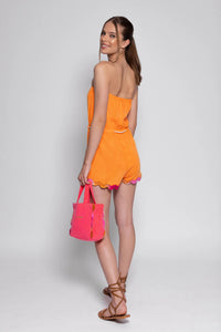 Sunset Escape Terry Romper in Orange