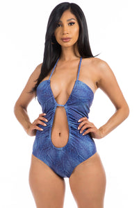 Cut-Out Detail Denim Swimsuit
