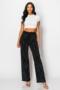 Wide-Leg Denim Jeans with Silver Sequin Geometric Pattern Black