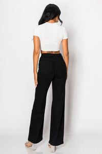 Wide-Leg Denim Jeans with Silver Sequin Geometric Pattern Black