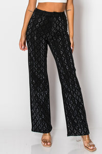 Wide-Leg Denim Jeans with Silver Sequin Geometric Pattern Black