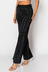 Wide-Leg Denim Jeans with Silver Sequin Geometric Pattern Black