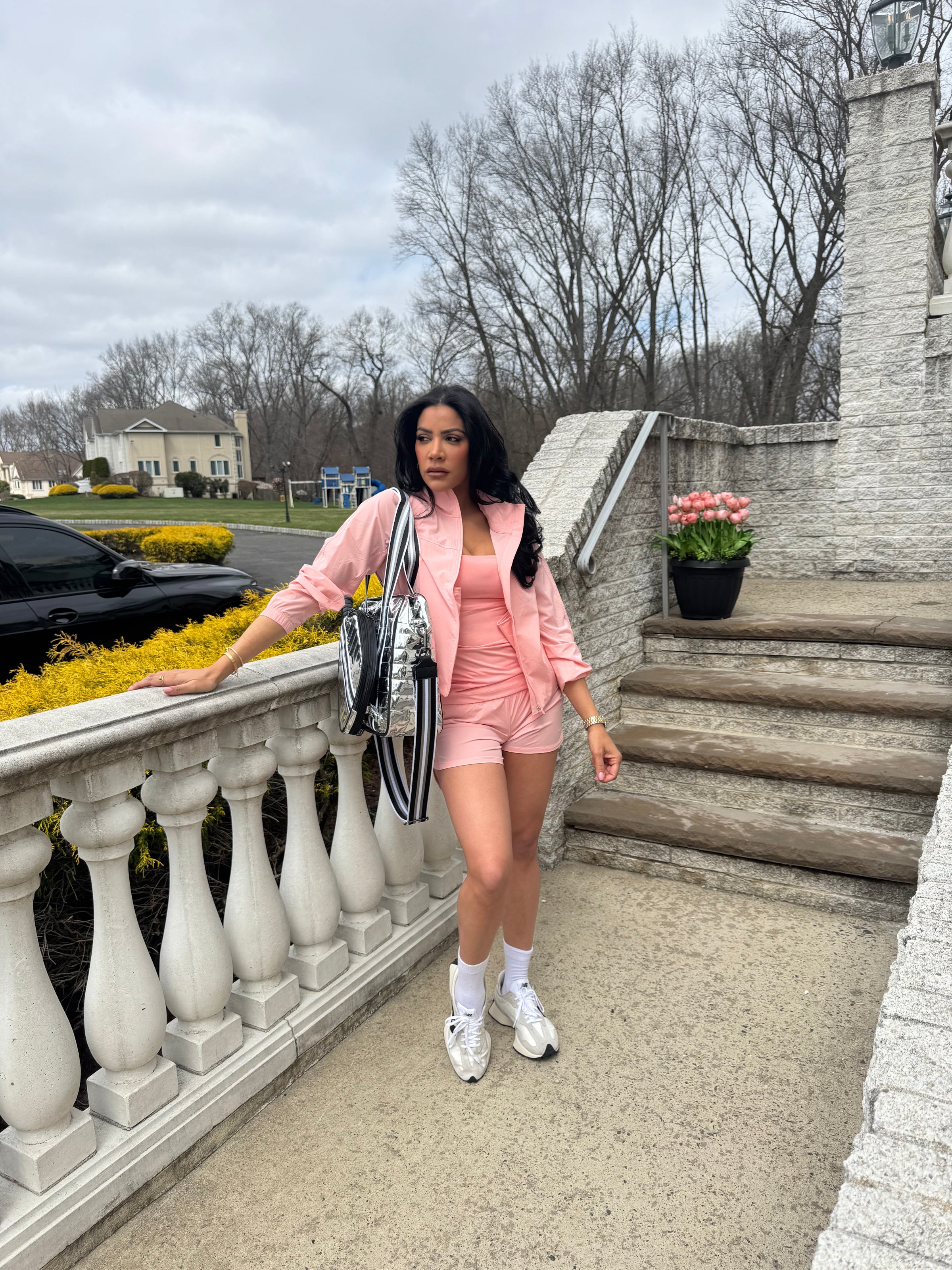 NYLON STRETCH WOVEN TENNIS JACKET PINK