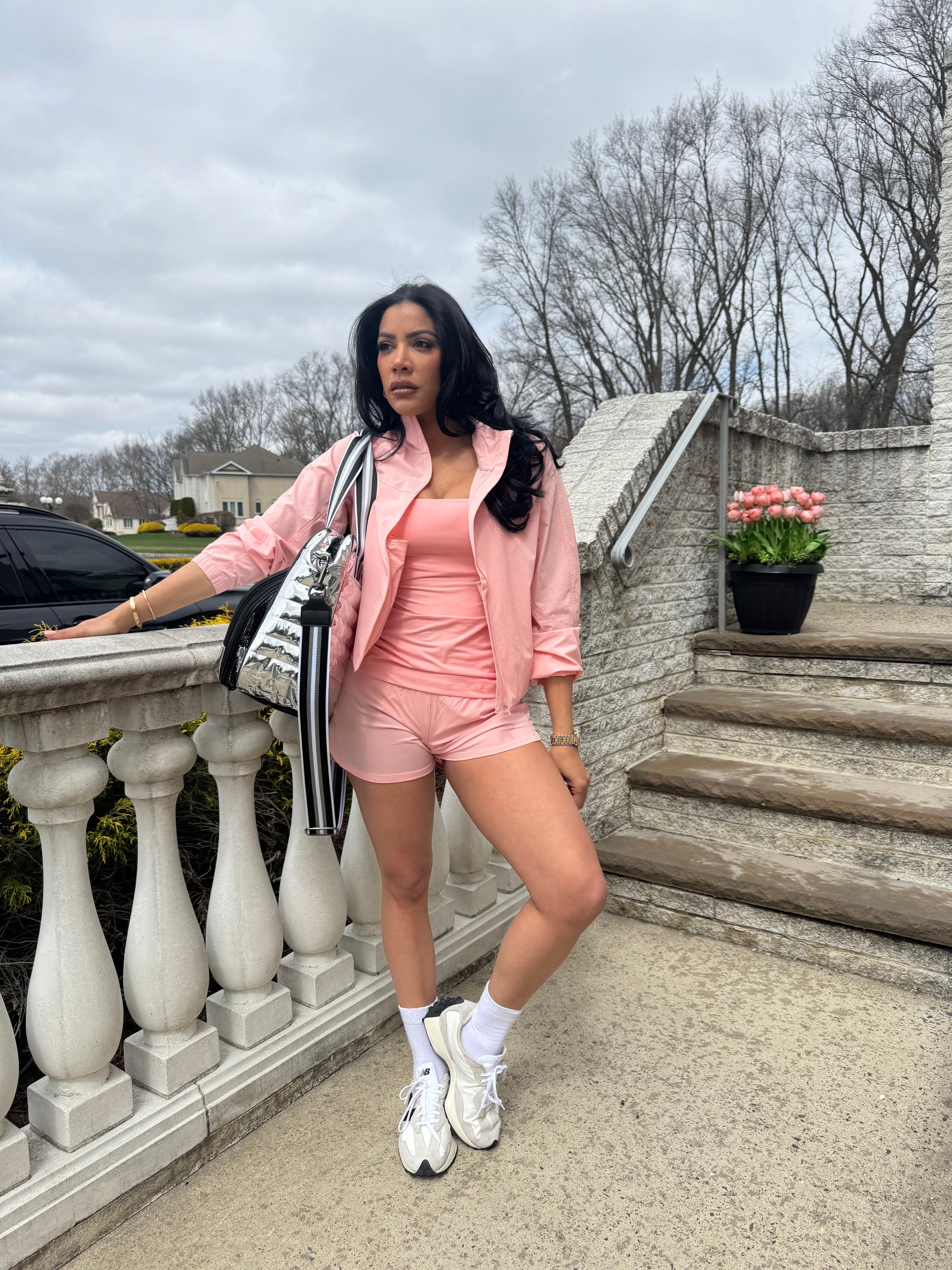 NYLON STRETCH WOVEN TENNIS JACKET PINK