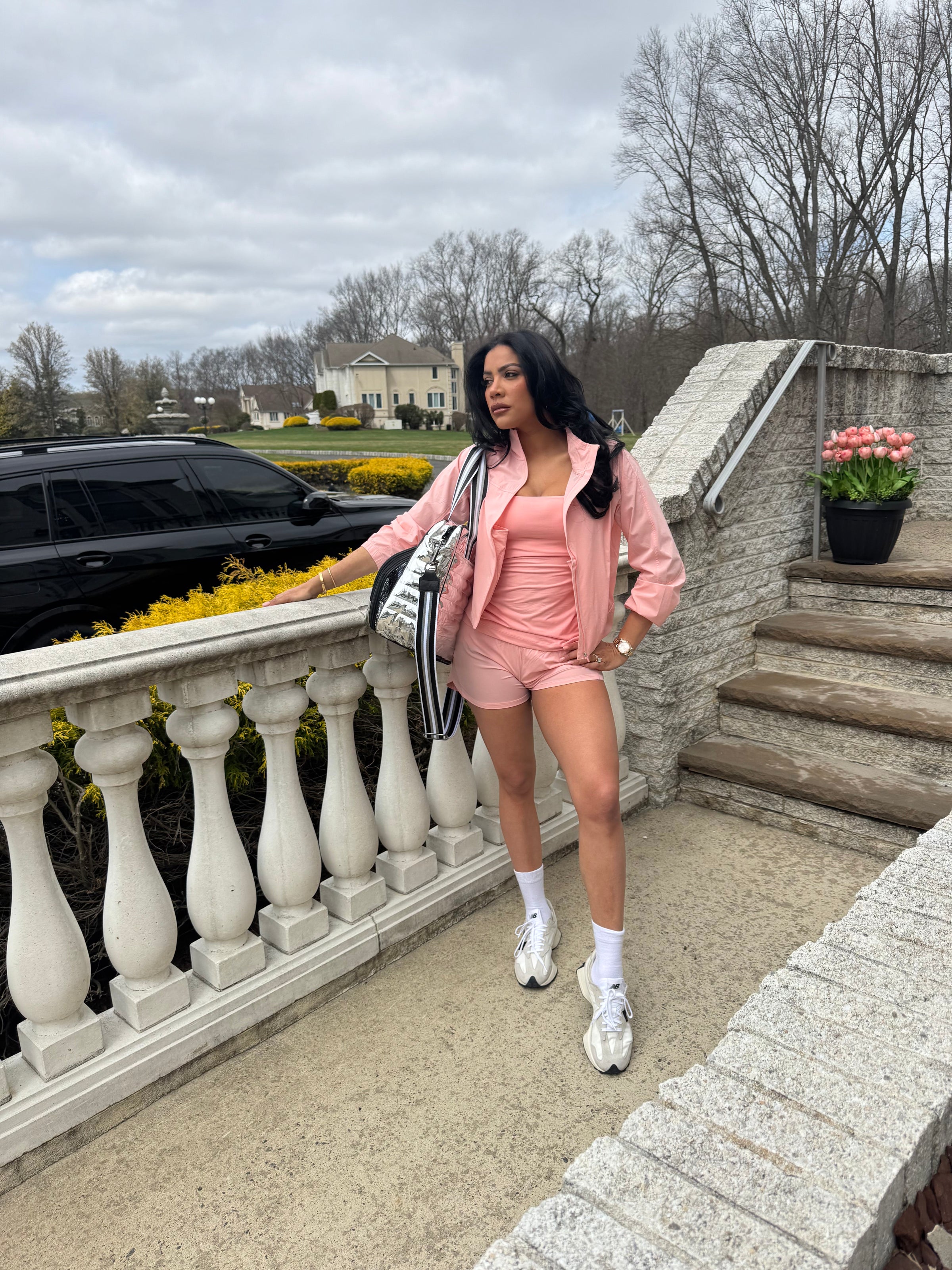 NYLON STRETCH WOVEN TENNIS JACKET PINK