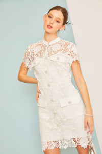 Card Lace Collar Dress White