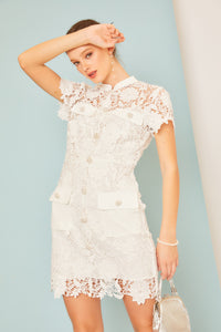 Card Lace Collar Dress White