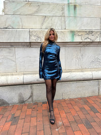 POLO NECK LONG SLEEVE SEQUINED MINI DRESS