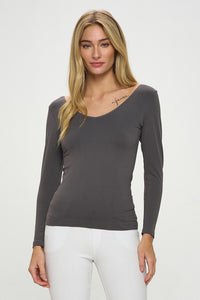 Seamless Reversible V-Neck Long Sleeve Top Black