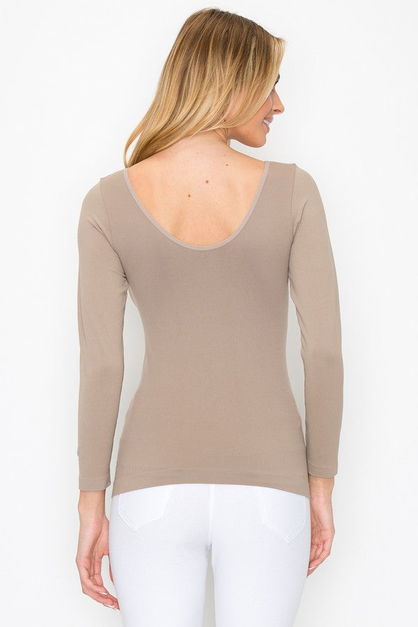 Seamless Reversible V-Neck Long Sleeve Top Nude