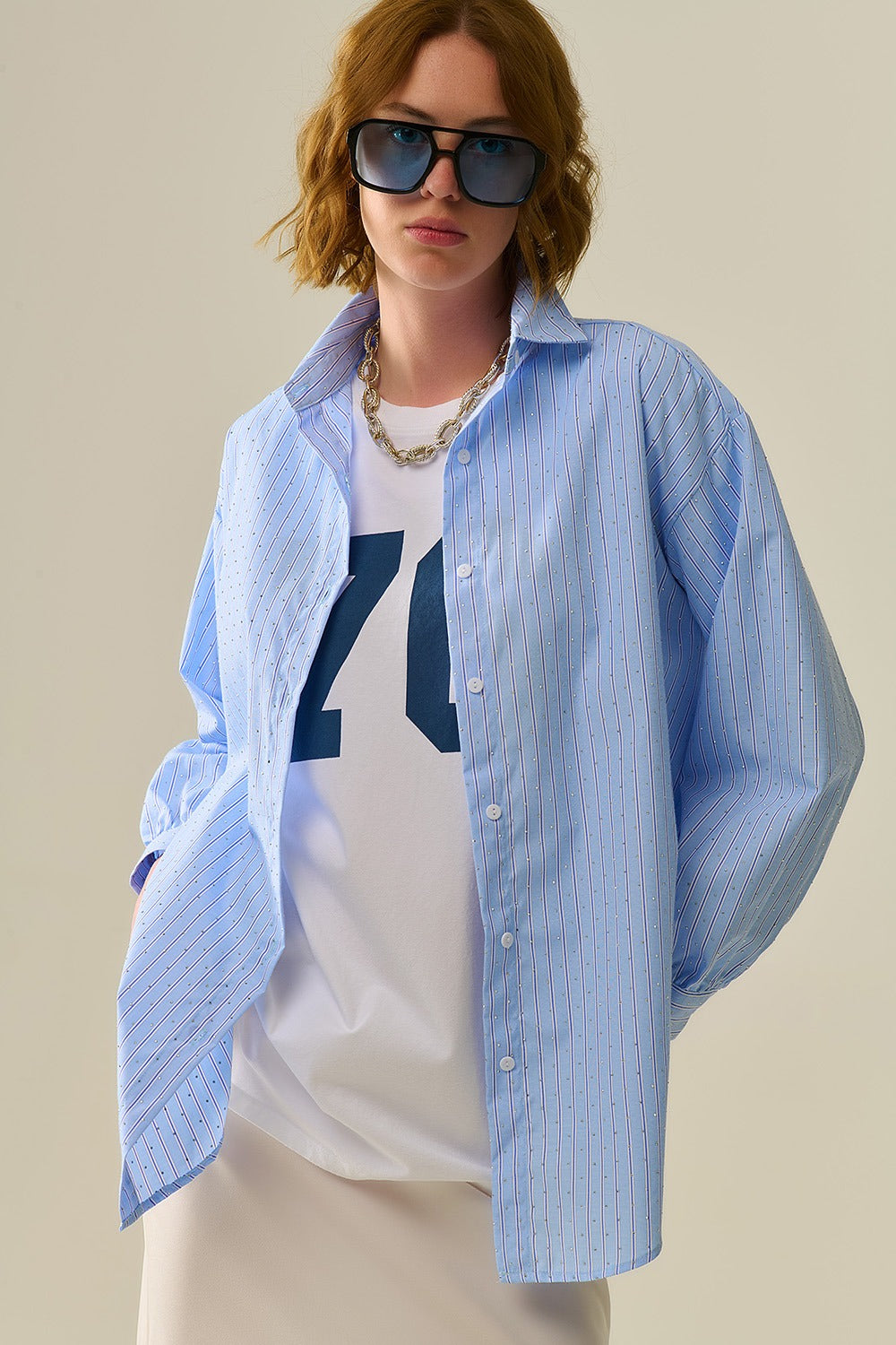 Blue Striped Oversized Button-Up Shirt