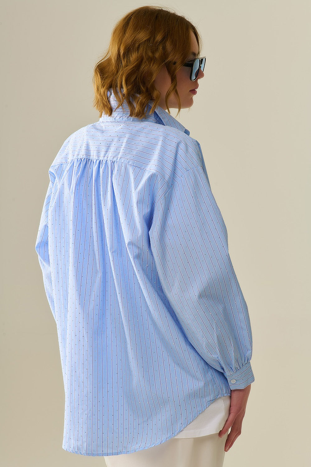 Blue Striped Oversized Button-Up Shirt