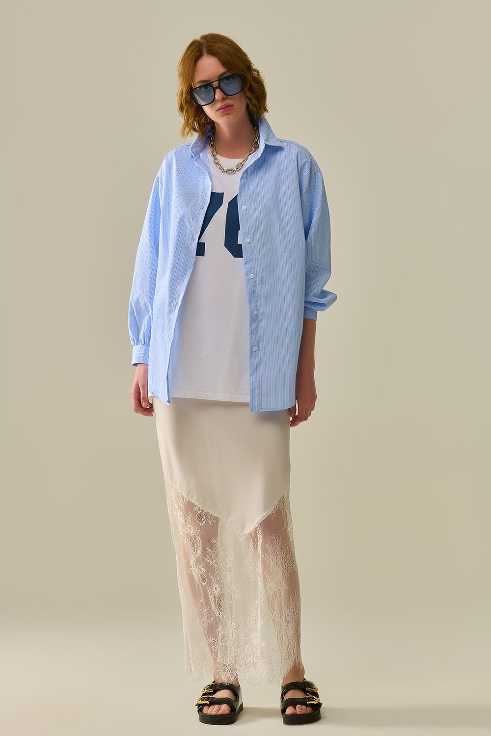 Blue Striped Oversized Button-Up Shirt