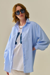 Blue Striped Oversized Button-Up Shirt