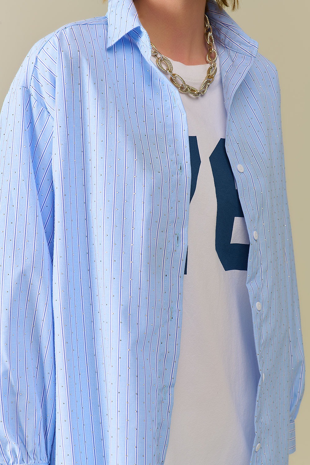 Blue Striped Oversized Button-Up Shirt