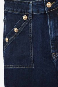 Blue Straight Pants with Leopard Cuff Detail