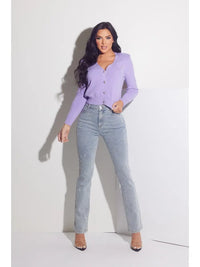 Lavender Button-Up Knit Cardigan with Crystal Accent Buttons