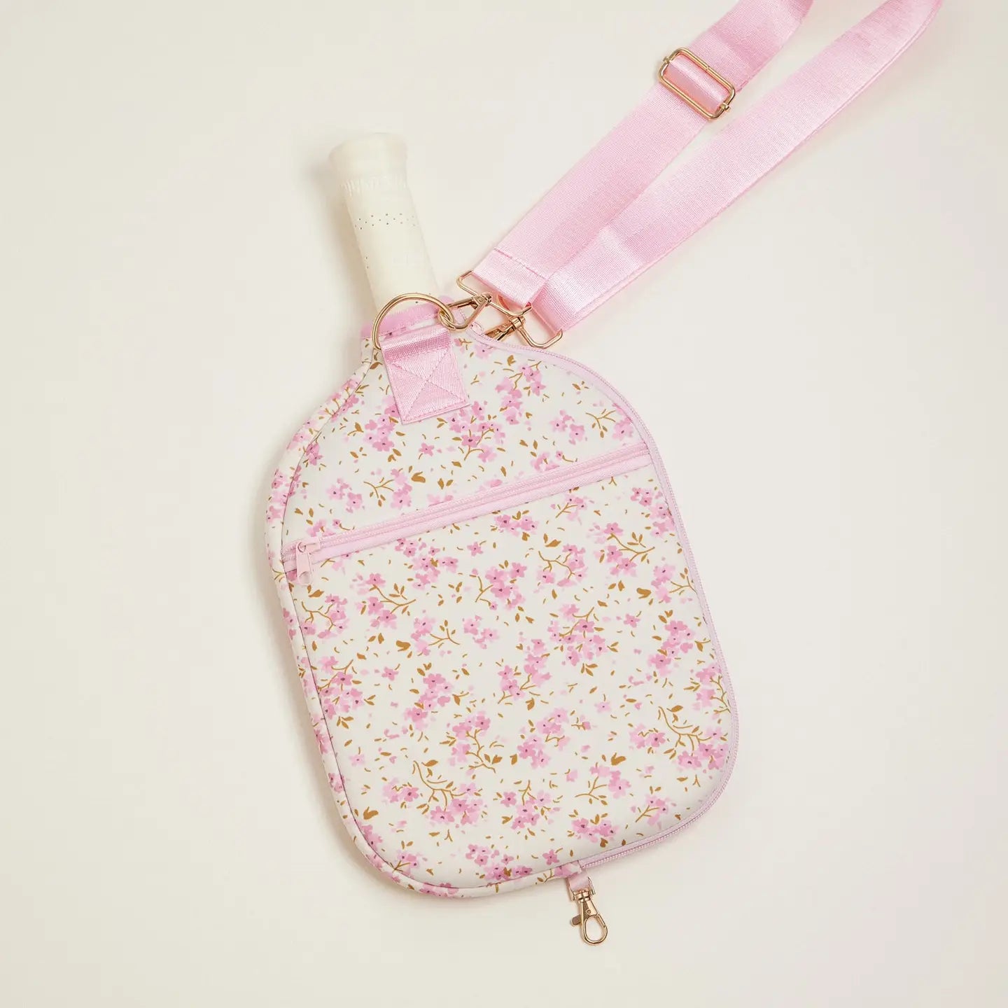 Pink Floral Tennis Racket Bag with Adjustable Strap